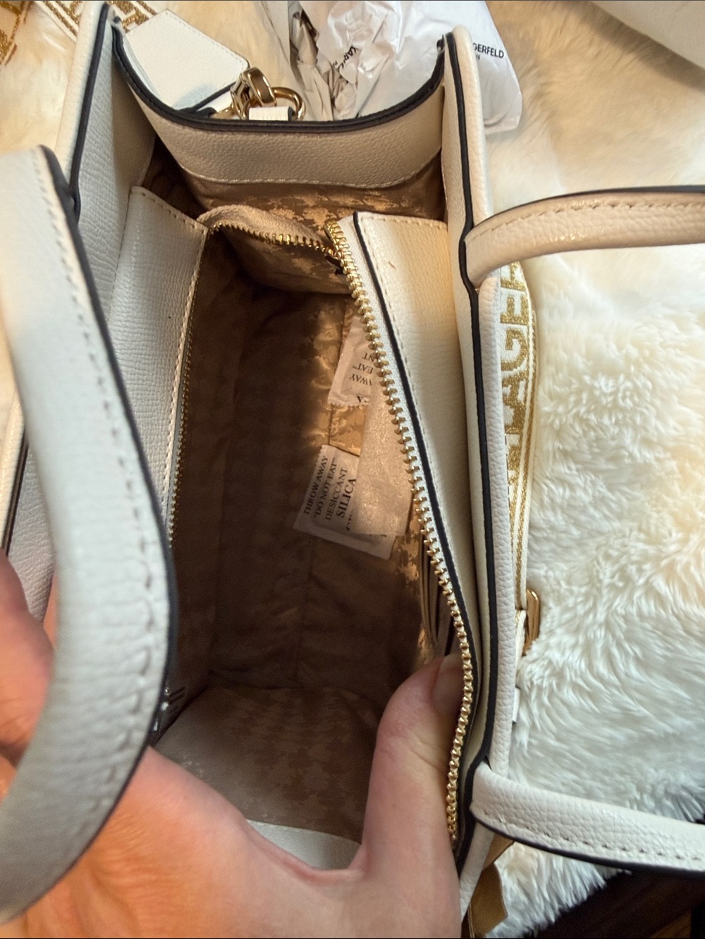 Karl Lagerfeld White Paris Graphic Shoulder Tote with Multicolor Accents - Picture 6 of 11